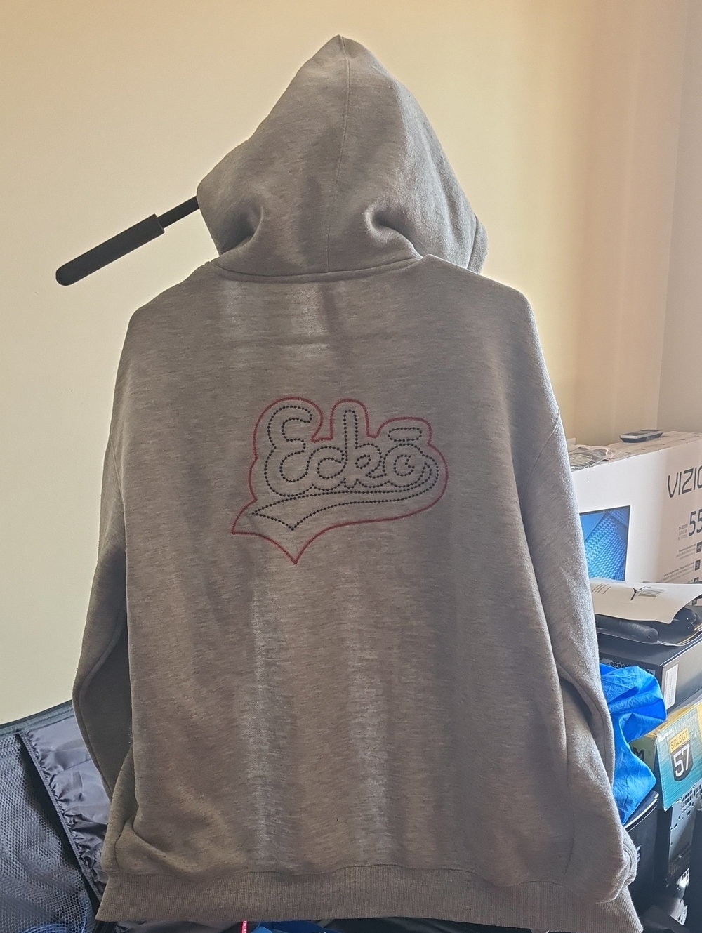 Ecko Unlimited Gray Hooded Zip-Up with Red and Black Embroidered Script